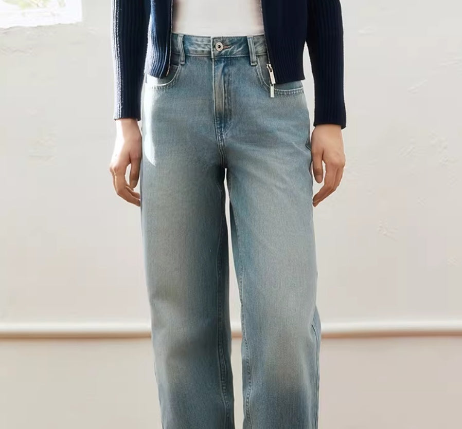 Jean Évasé Taille Haute Denim Clair