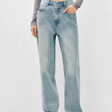 Jean Évasé Taille Haute Denim Clair