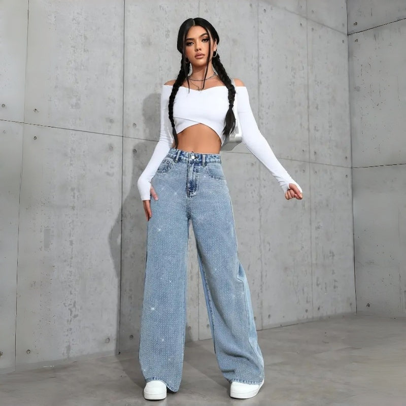 Jean Stretch Droit à Strass
