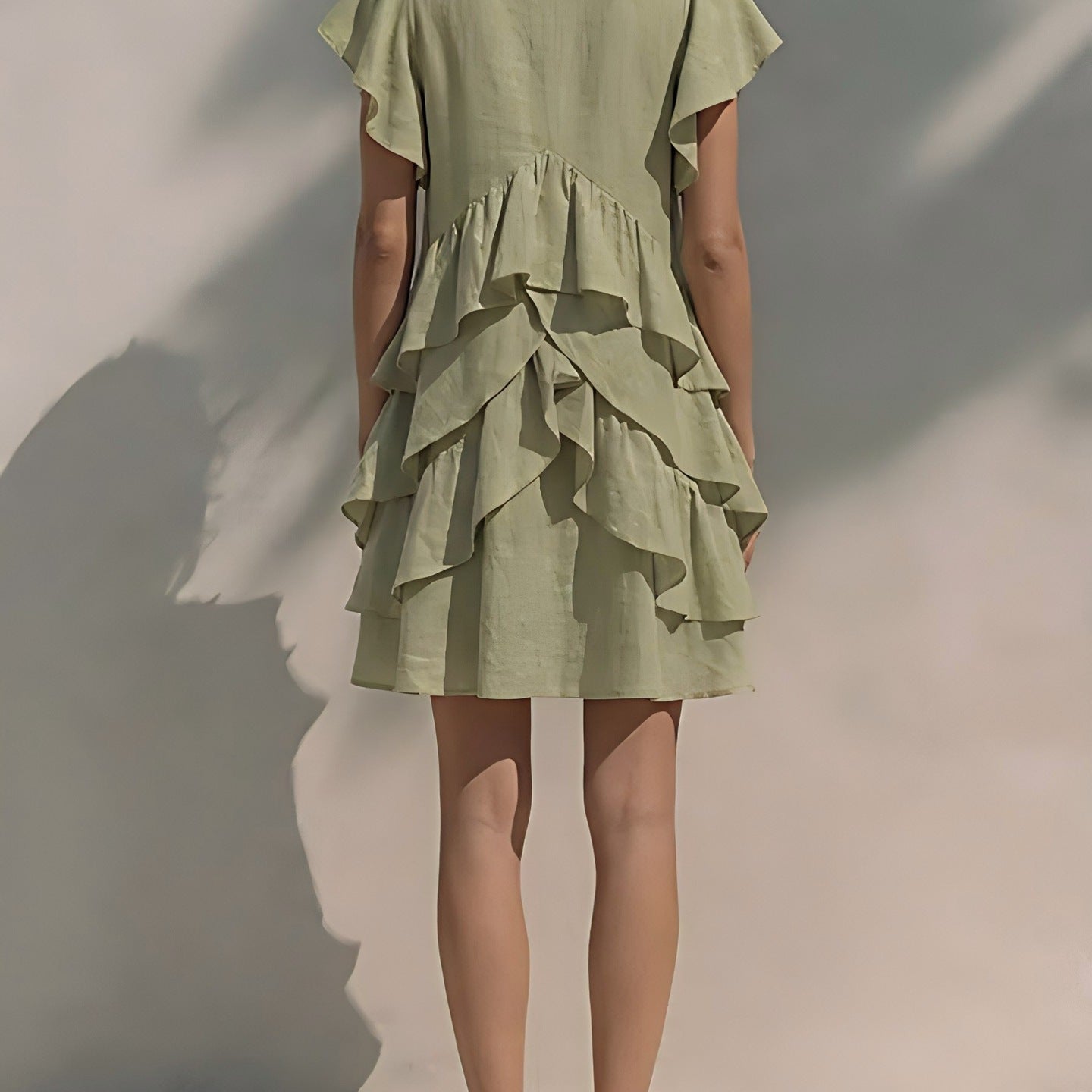 Robe Fluide Col V à Volants