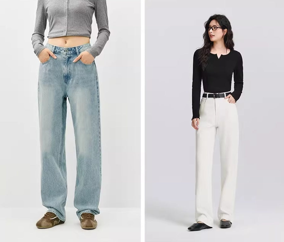 Jean Évasé Taille Haute Denim Clair
