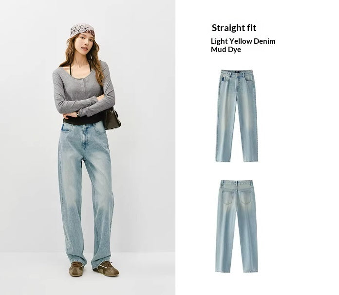 Jean Évasé Taille Haute Denim Clair