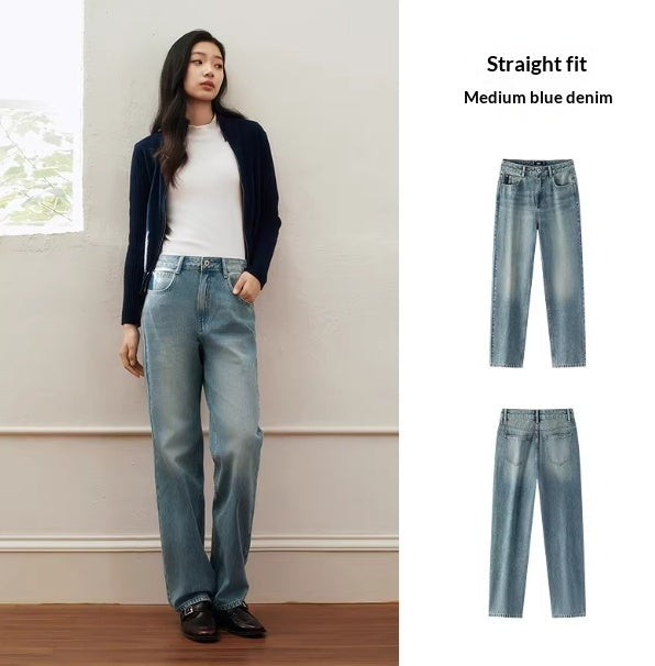 Jean Évasé Taille Haute Denim Clair